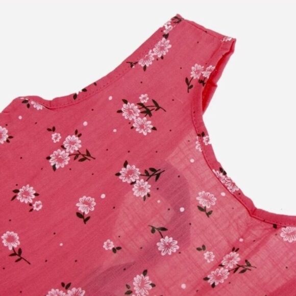 Pink Linen Floral Dress with Black Satin Back - Picture 6 of 8